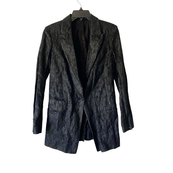 Forme 3’3204322896 Factory of Faith Italy Black Long Crinkle blazer 40 US Small - Picture 1 of 8
